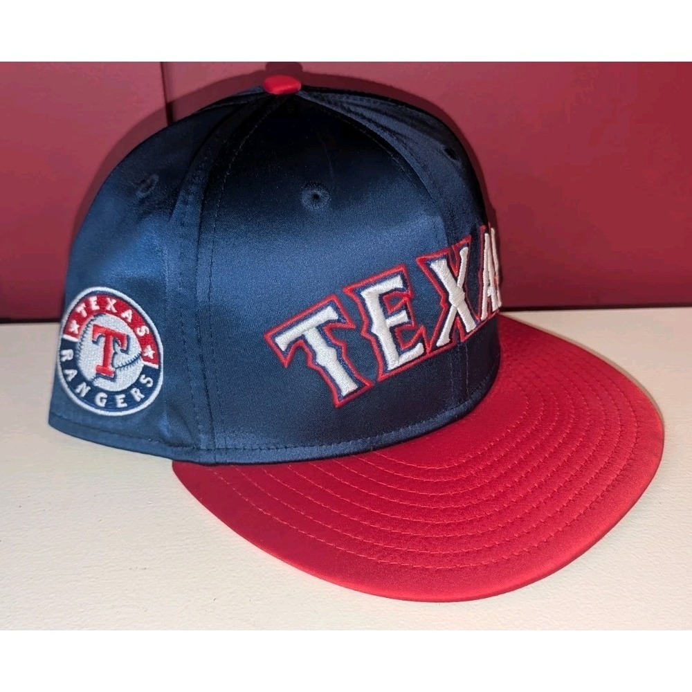 New Era Texas Rangers MLB Blue Satin 59Fifty Fitted Size 7 3/8 Hat Cap With Tags